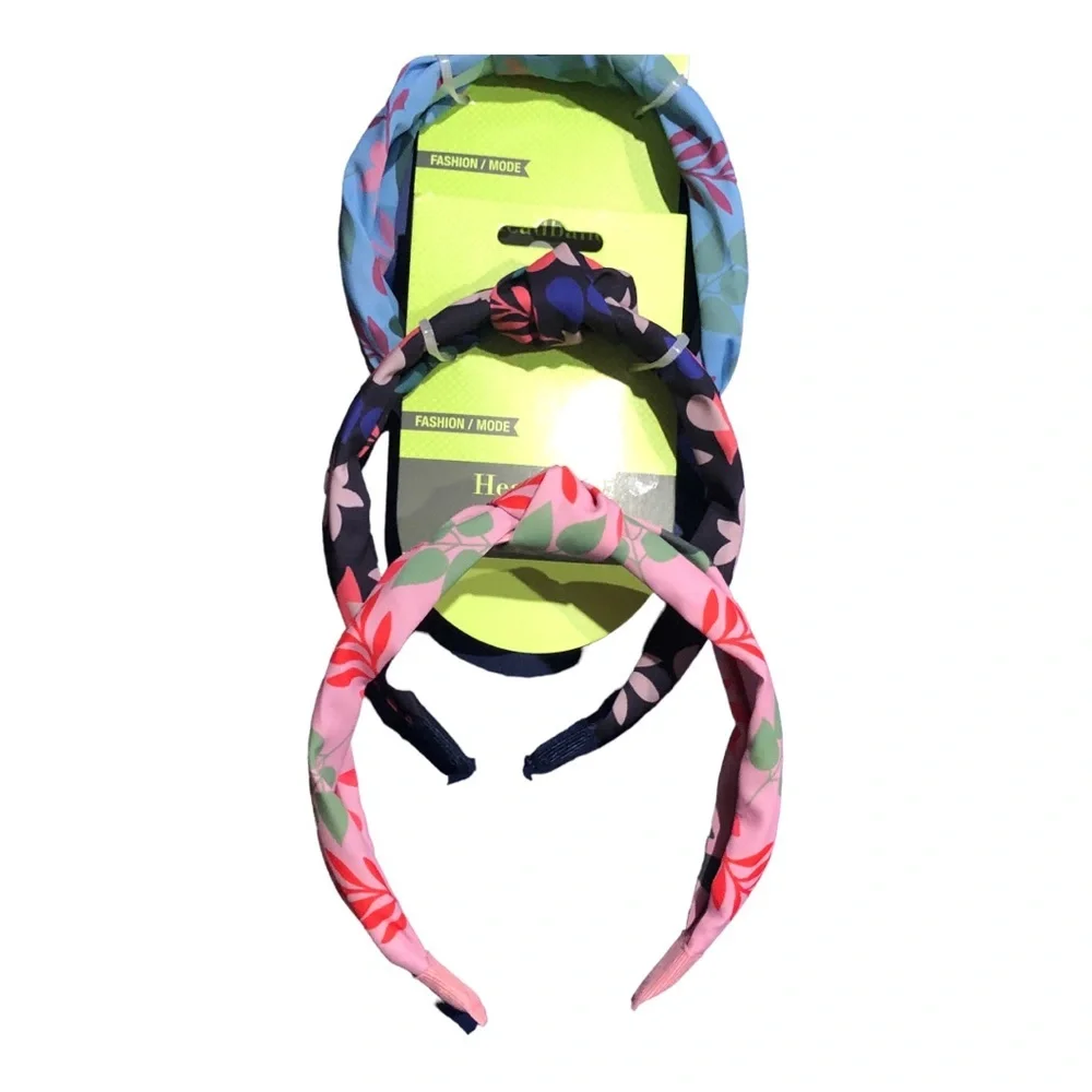 3pk knotted assorted headbands in‎ pink blue black floral new FREE
